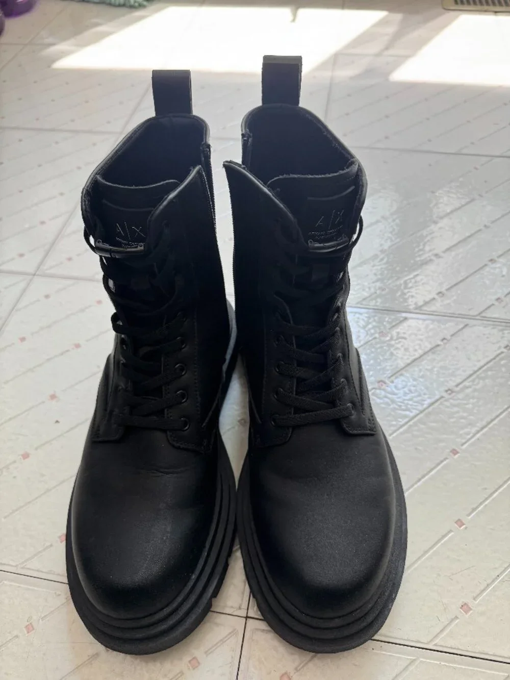 Armani Exchange men's combat style boots with side zipper SZ10 Black